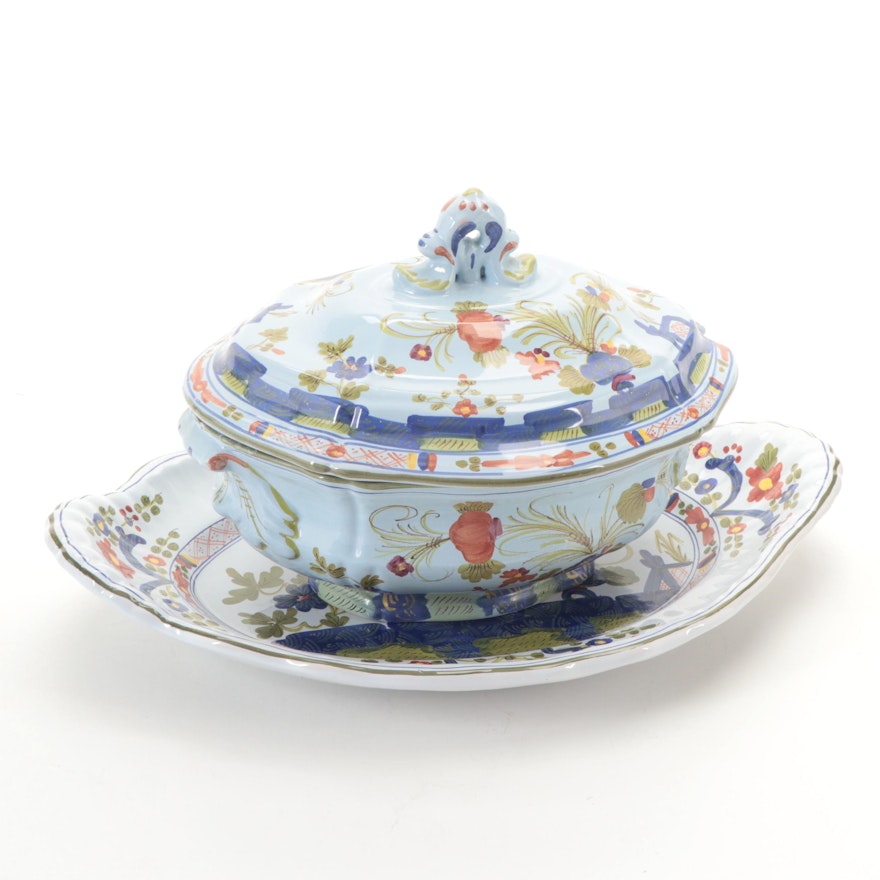 Taste Setter by Sigma Hand-Painted Italian Faïence Tureen and Platter