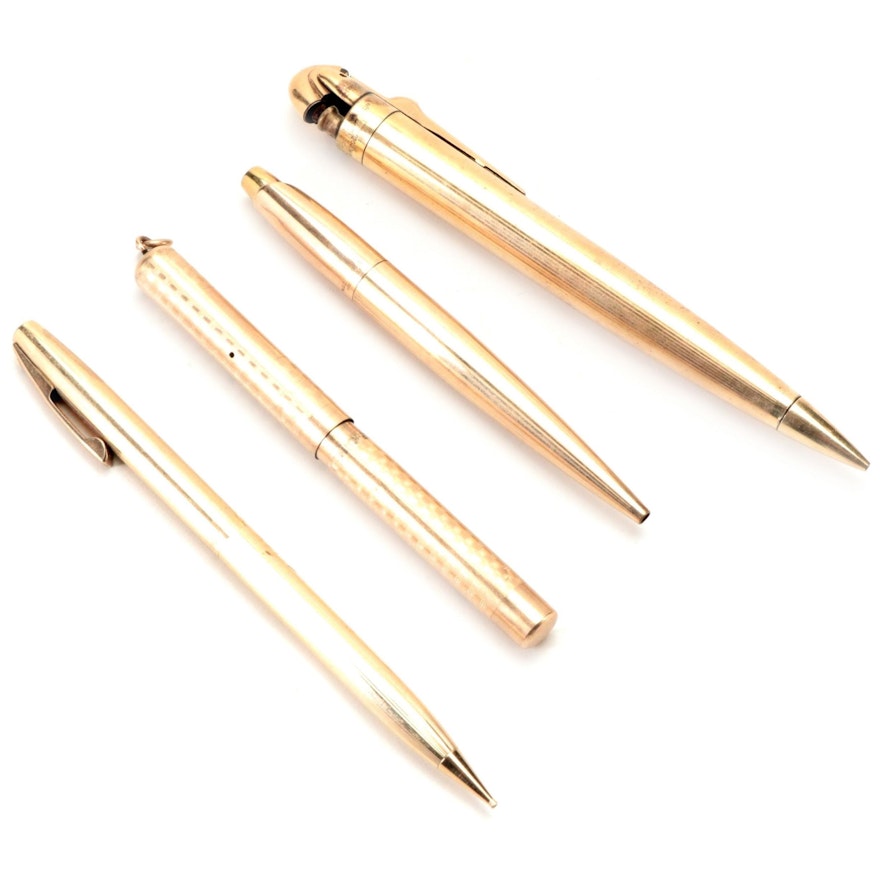 Ronson Gold-Filled "Penciliter", Mechanical Pencil, Ballpoint and Fountain Pen