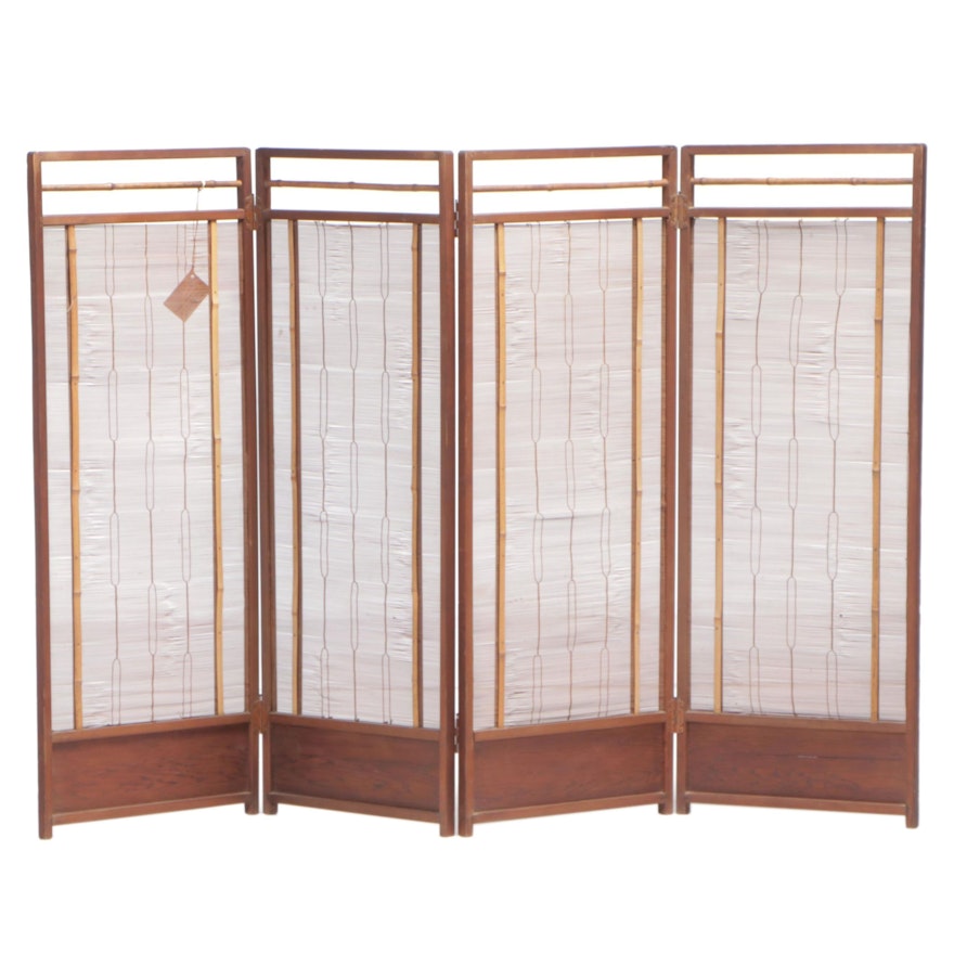 Japanese Wood, Bamboo and Reed Four-Panel Folding Screen, Late 19th Century