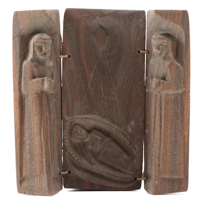 Argentinian Hand-Carved Three Panel Wood Nativity Scene