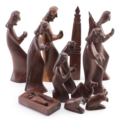 Anglo-Indian Style Hand-Carved Wood Christmas Nativity Figurines