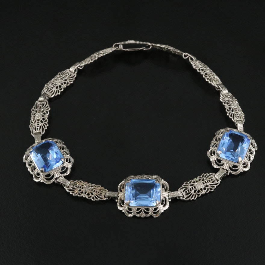 Vintage Sterling Glass Bracelet