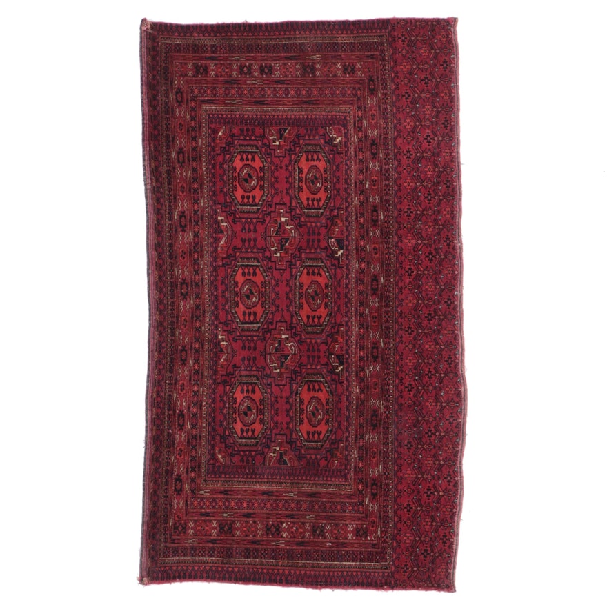 2'8 x 4'10 Hand-Knotted Afghan Turkmen Remnant Accent Rug