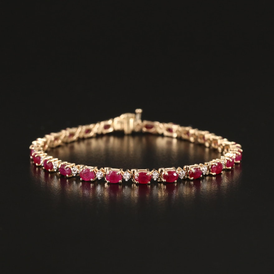14K Ruby and Diamond Line Bracelet
