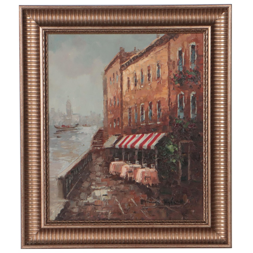 Oil Painting of Riverside Cafe