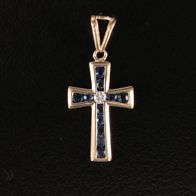 14K Diamond and Sapphire Cross Pendant