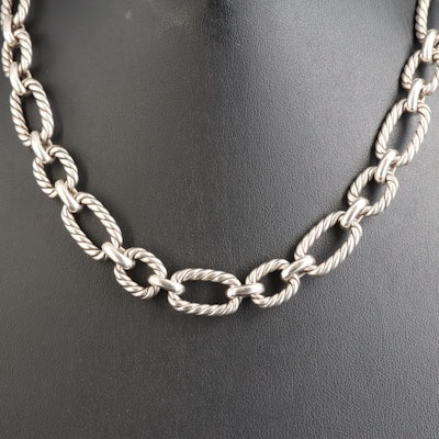 David Yurman Sterling Chain Necklace with Sapphire Accents