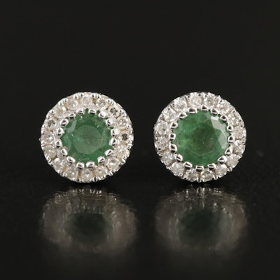 14K Emerald and Diamond Stud Earrings