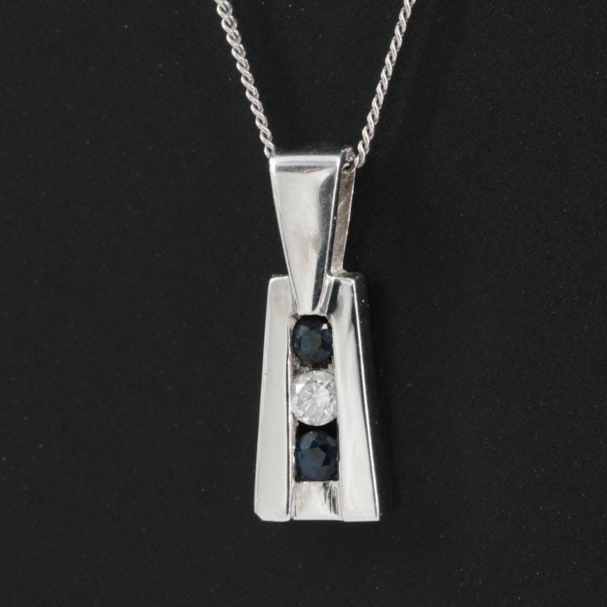 10K Sapphire and Diamond Pendant on 9K Chain Necklace