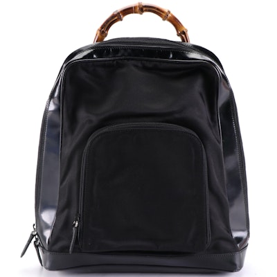 Gucci Bamboo Sling Backpack in Nylon Gabardine and Mastercalf Leather