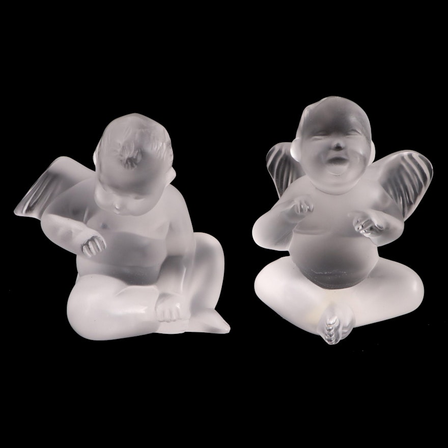 Lalique "Angel Capriccioso" and "Angel Malizioso" Frosted Crystal Figurines