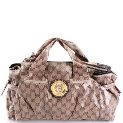 Gucci Hysteria Tote in GG Crystal Coated Canvas with Brown Leather Trim