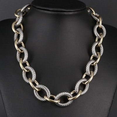 David Yurman "Chain Collection" Sterling and 18K Extra Large Oval Link Necklace