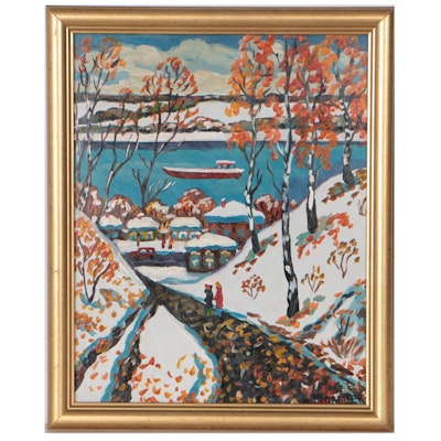 Maltzev Vadim Folk Art Winter Landscape Oil Painting, 2020