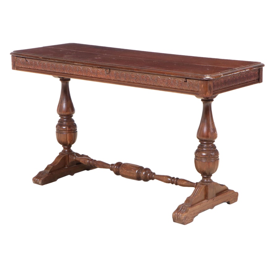 Jacobean Style Side/Dining Table with Hinged-Leaf, 1920s