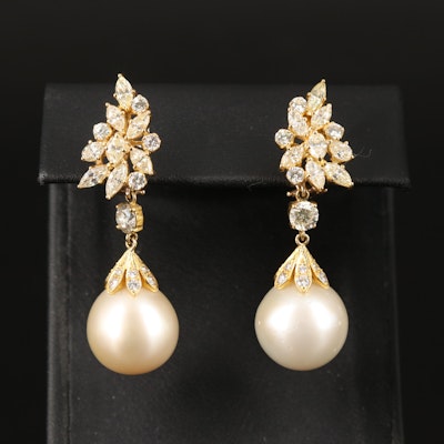 14K 4.10 CTW Diamond Earrings and Removable Pearl and Diamond Drops