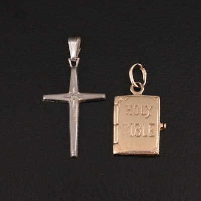 Vintage 10K and Diamond Cross and 14K Bible Pendant