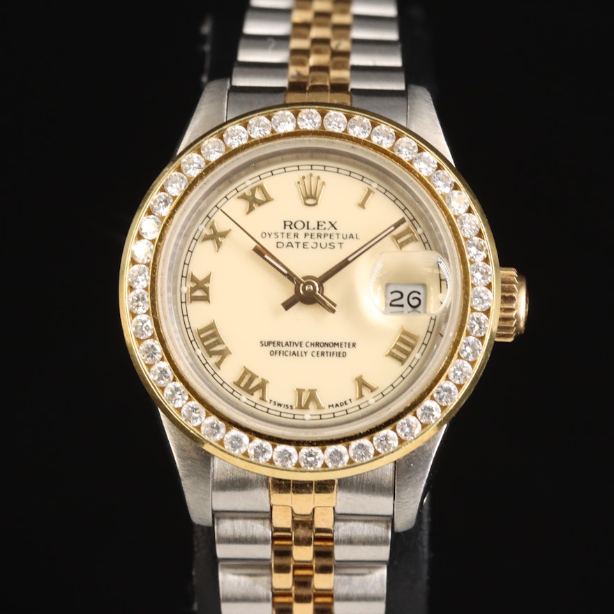 1990 Rolex Oyster Perpetual Datejust Diamond Bezel Wristwatch