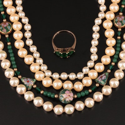 Sterling, Faux Pearl and Enamel Featured in Necklaces and Ring Selection