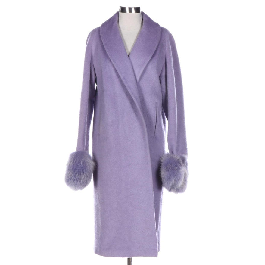 Wool Overcoat with Dyed Fox Fur Cuffs in Lavender