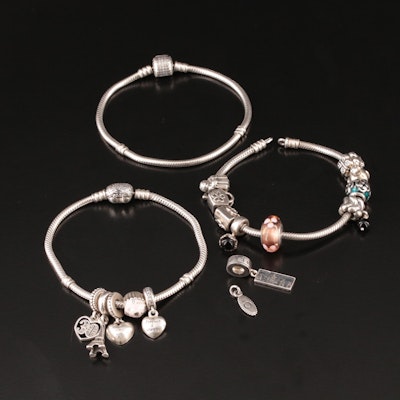 Pandora Sterling Cubic Zirconia, Black Onyx and Enamel Charm Bracelets