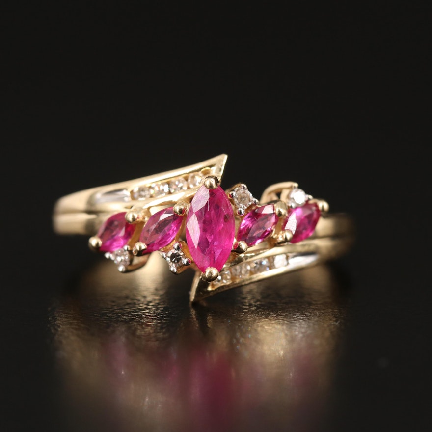 14K Ruby and Diamond Bypass Style Ring