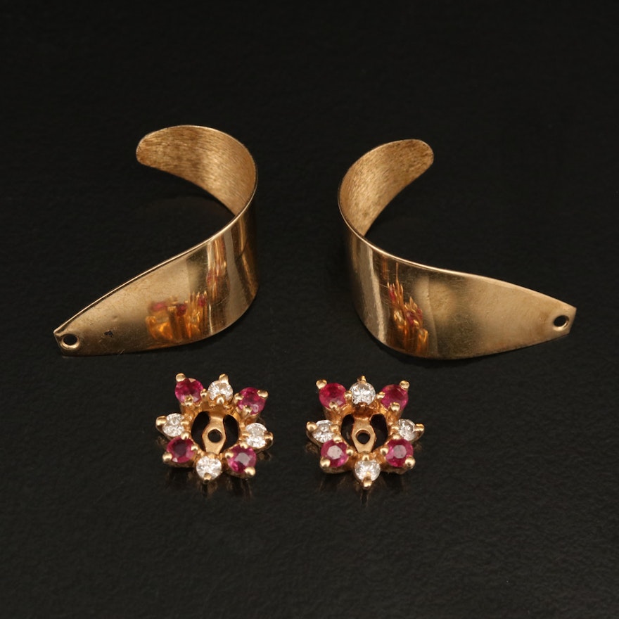 14K Diamond and Ruby Earring Jackets and Enhancers