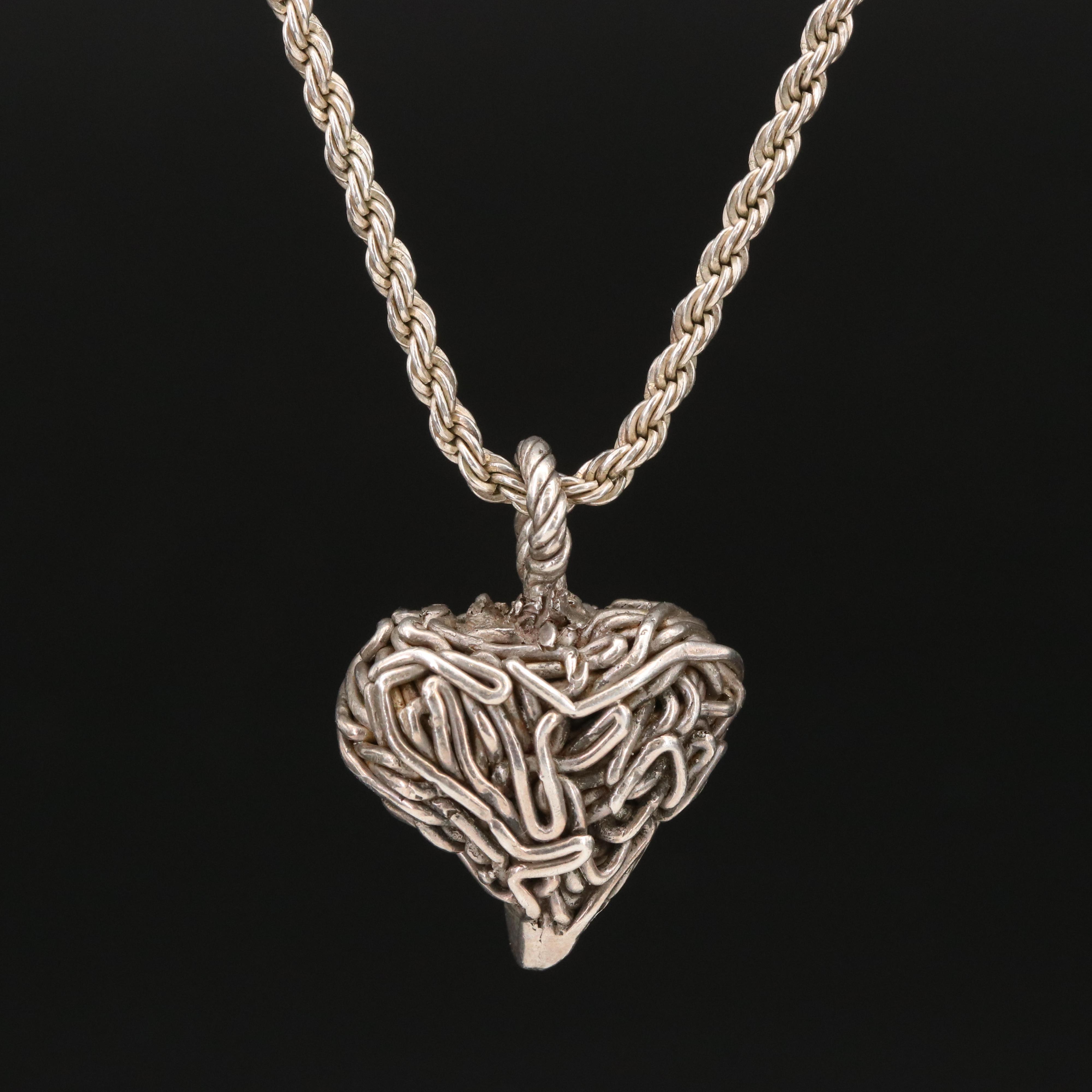 Sterling Heart Pendant Necklace EBTH