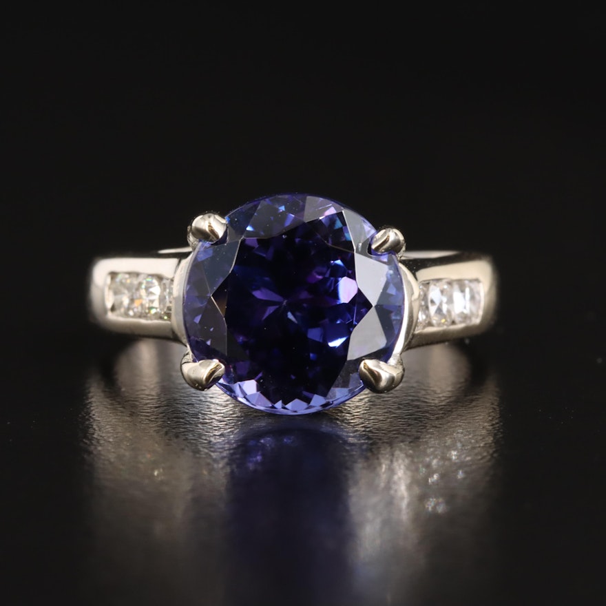 14K 7.81 CT Tanzanite and Diamond Ring with GIA Report