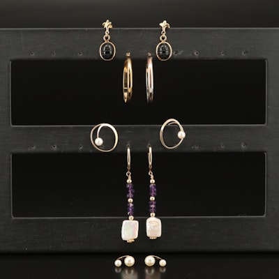 Pearl, Amethyst and Glass Earring Selection Including 14K