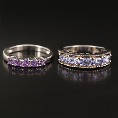 Sterling Amethyst and Tanzanite Bands