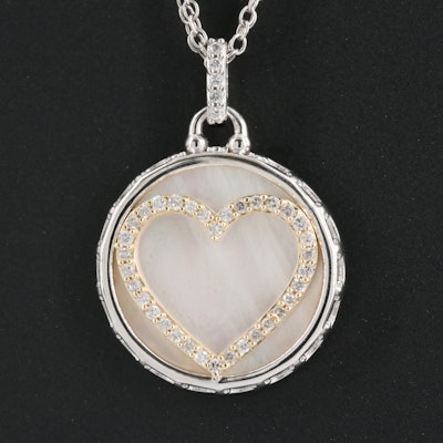 Sterling Diamond and Mother-of-Pearl Pendant Necklace with 14K Accent