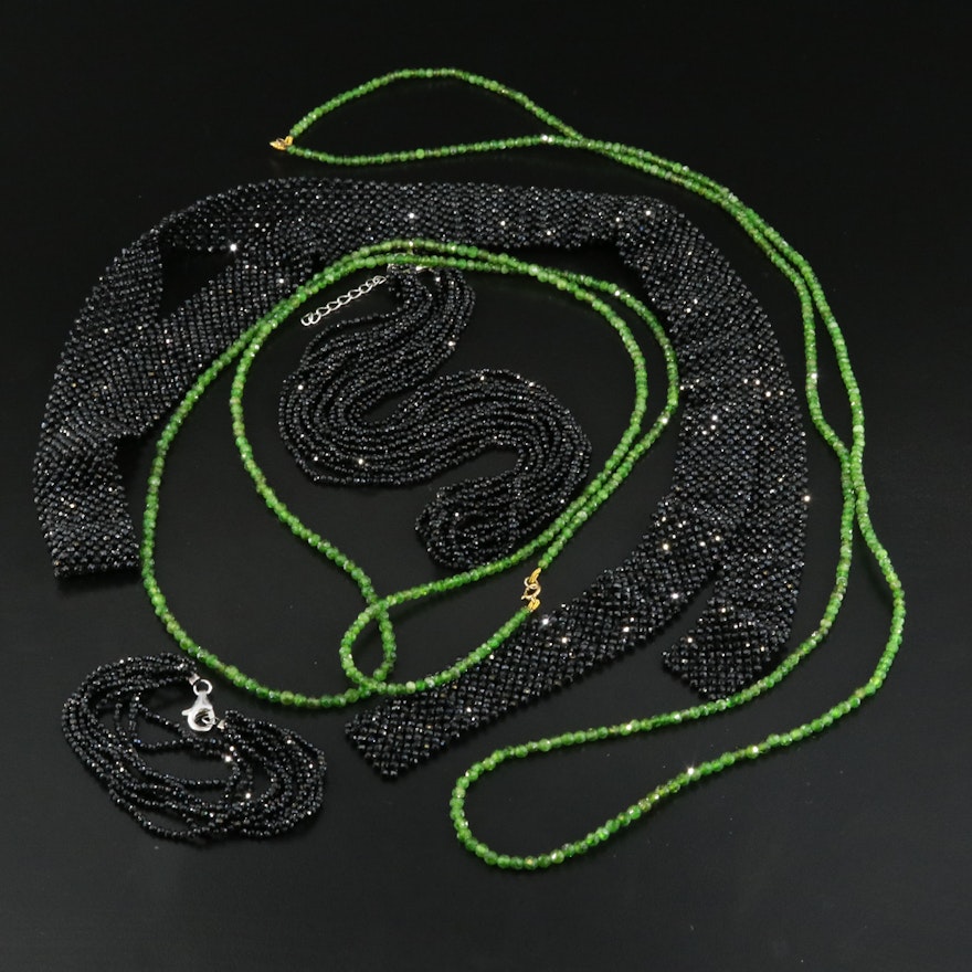 Black Spinel and Diopside Necklaces Including Sterling and 14K
