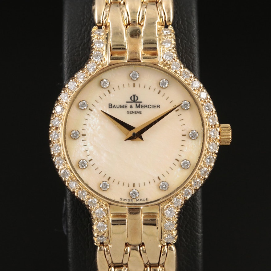 14K Baume & Mercier Mother of Pearl Diamond Wristwatch