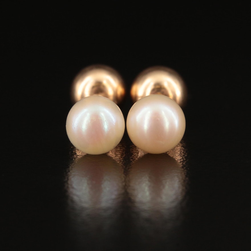 14K Pearl and Ball Front-Back Earrings