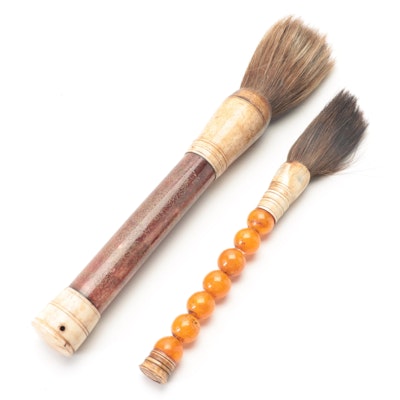 Chinese Horse Hair, Stone and Carved Bone Paint Brushes
