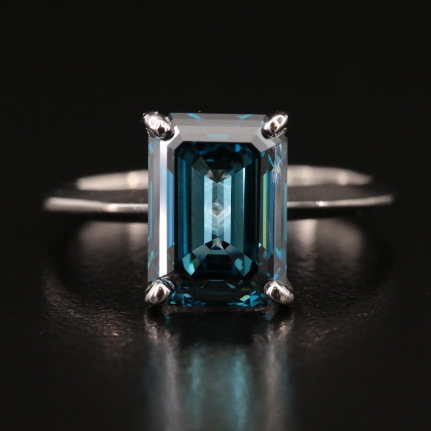14K 3.05 CT Fancy Blue Diamond Solitaire Ring