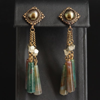 Stephen Dweck Agate, Pyrite and Pearl Earrings