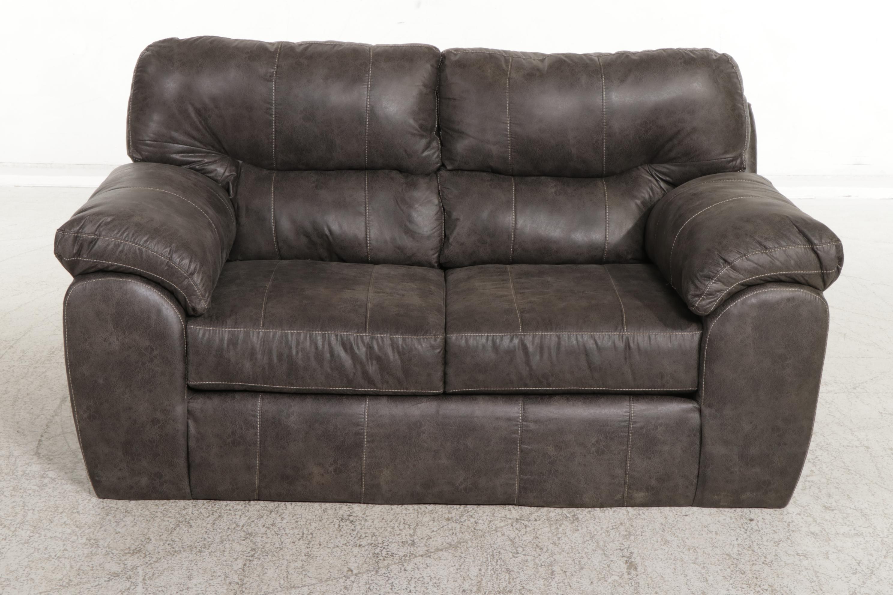 Peak Living Faux Leather Upholstered Pillow Arm Loveseat, 21st Century