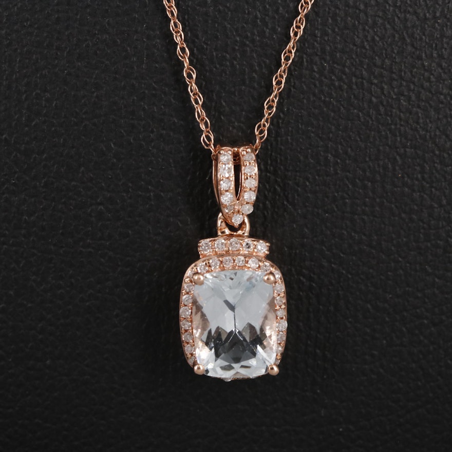 10K Aquamarine and Diamond Pendant Necklace