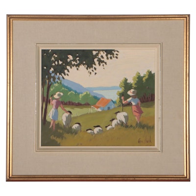 Rémi Clark Oil Painting "Retour à la bergerie," 1986