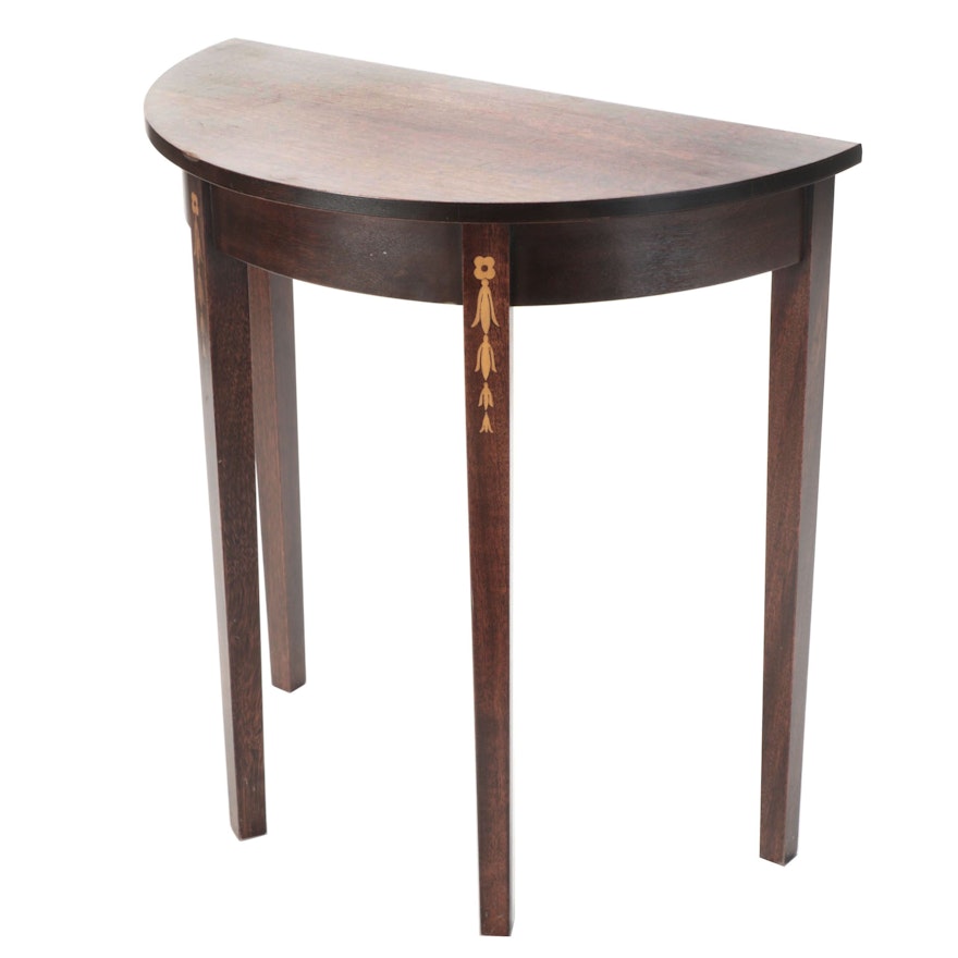 Federal Style Mahogany and Bellflower-Inlaid Demilune Table