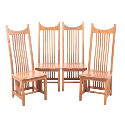 Four Arts and Crafts Style Oak High-Back Side Chairs