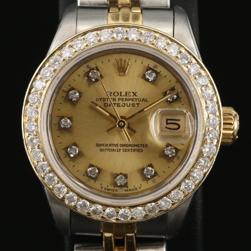 1983 Rolex Oyster Perpetual 1.17 CTW Diamond Dial and Bezel Datejust Wristwatch