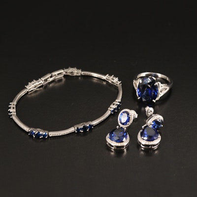 Sapphire, Spinel and Cubic Zirconia Jewelry Set in Sterling