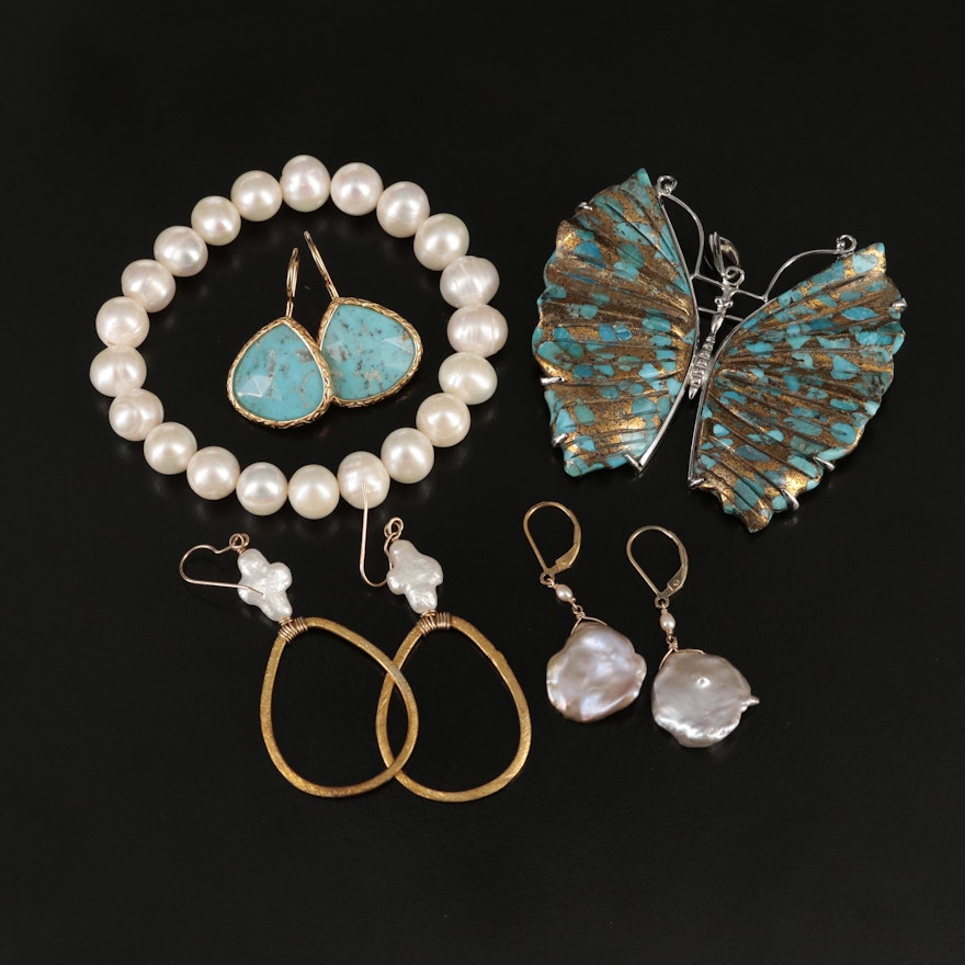 Jewelry Grouping Including Sterling Pearl and Turquoise