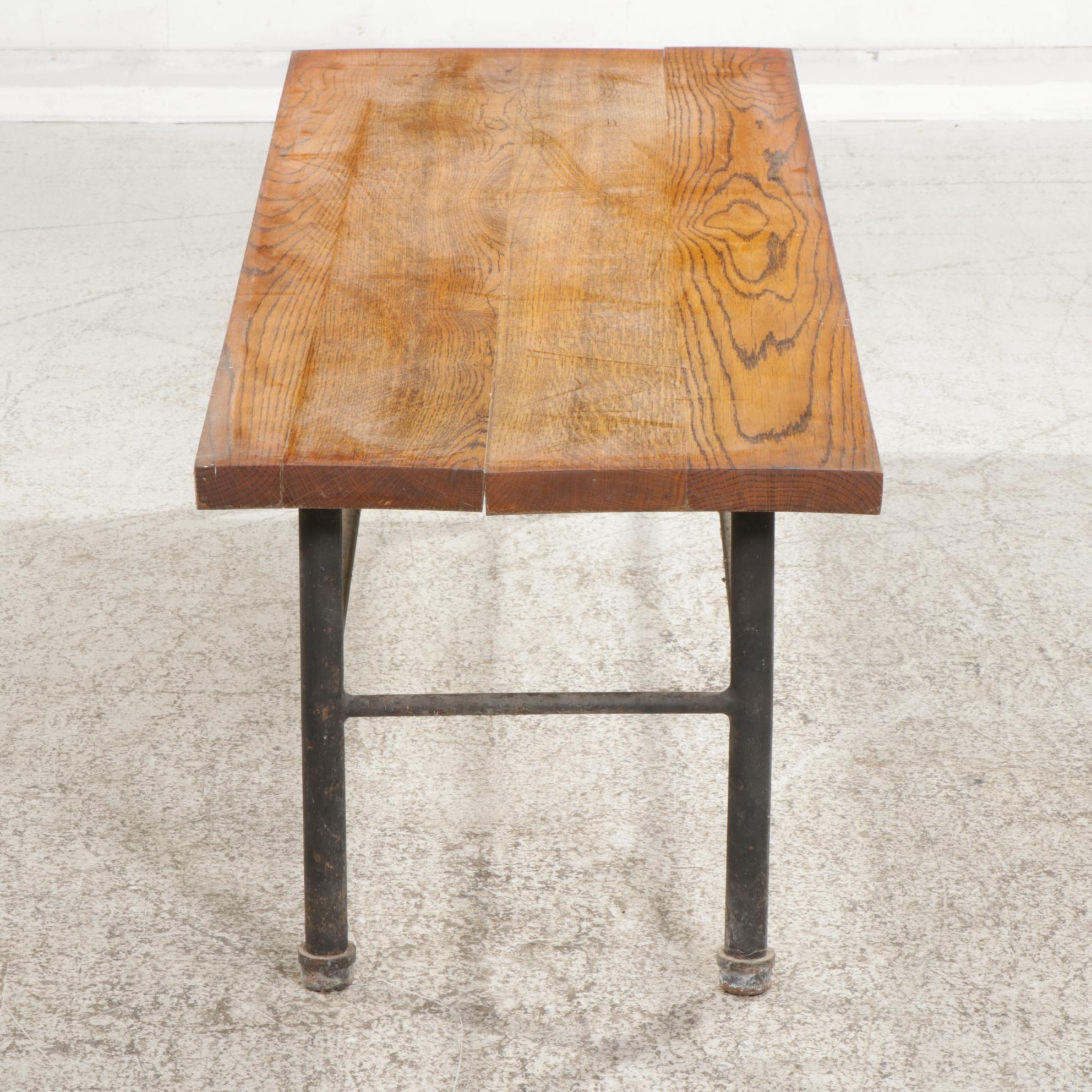 Industrial Style Oak and Iron Bench Coffee Table with Glass Panel EBTH