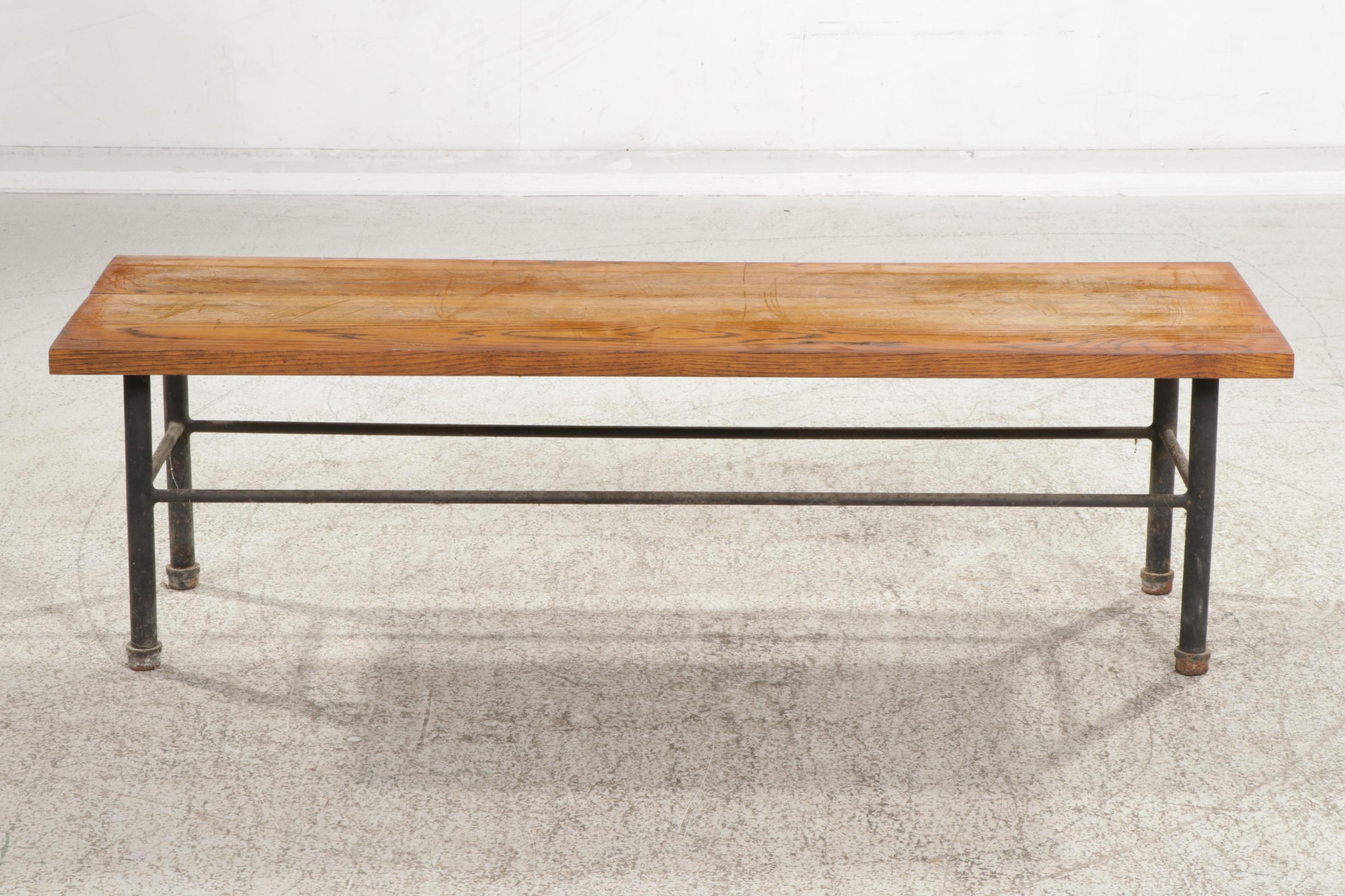 Industrial Style Oak and Iron Bench Coffee Table with Glass Panel EBTH