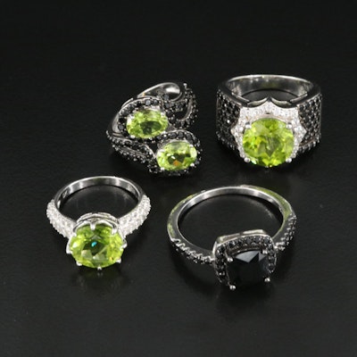 Sterling Ring Selection Featuring Peridot, White Topaz and Black Spinel