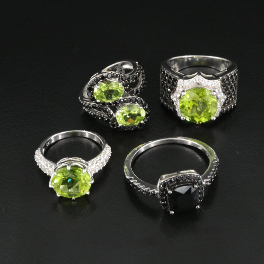 Sterling Ring Selection Featuring Peridot, White Topaz and Black Spinel